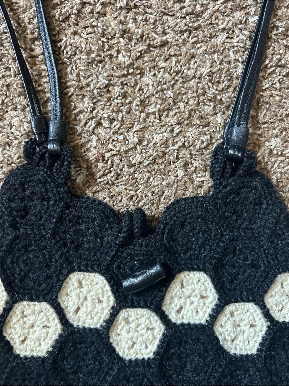 J. Crew Cecil Crochet Wool Shoulder Bag With Leather Straps American Vintage - Picture 2 of 6